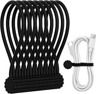 Rich&Ray Silicone Magnetic Twist Ties, Reusable Magnetic Ties for Bundling and Organizing Cable, Hanging or Holding Stuff, Kitchen Magnets, Office Magnets or Just for Fun (Black, 9 pack)