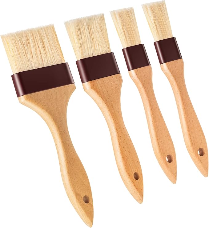 Boao 4 Pcs Pastry Brush, Natural Bristle Basting Brush, Beech Wooden Handle Basting and BBQ Brushes for Cooking, Butter, Oil, Egg, Marinade, Sauce, Grilling, Baking, Kitchen Food(1, 2, 3 Inch)