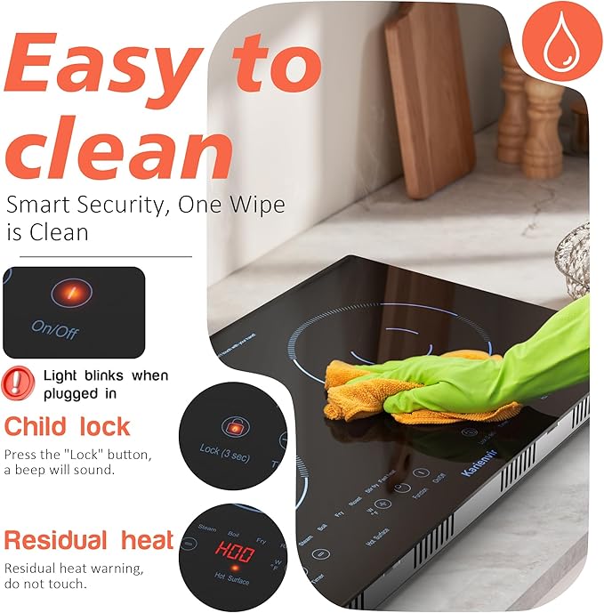 2 Burner Electric Cooktop 110v, 24 Inch Electric Stove Countertop & Built-in, Plug-in Electrics Cooktop, 8 Power Levels & 8 Functions, Touch Control, Safety Lock, Timer, 2000W, Blue