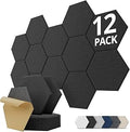 Hexagon Acoustic Wall Panels Self-Adhesive, 12 Pack Sound Absorbing Tiles for Walls & Doors, Decorative Peel & Stick Interior Panel for Studio, Home Office, Gaming Room, 12"x10"x0.4", Black
