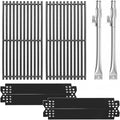 Uniflasy Grill Replacement Parts Kit for Nexgrill 720-0864M, 720-0864 & Evolution 2 Burner Gas Grill – Cast Iron Cooking Grates 17" x 8 3/4", Stainless Steel Burners, Heat Plates & Igniters