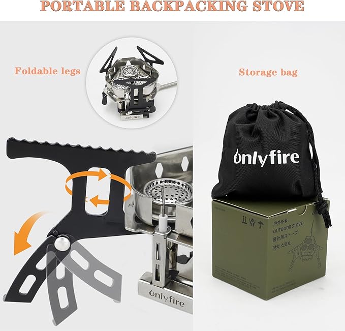 ONLYFIRE OUTDOOR LIVING Portable Camping Gas Stove 6800W, Small Backpacking Stove with Propane Gas Adapter, Mini Foldable Camp Stove with Carry Bag for Picnic Camping Hiking Emergency Use, GS334-2A