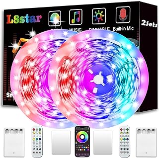 L8star Battery Powered Led Strip Lights 13ft, 2x6.5ft USB/Battery Operated RGB LED Lights Birthday Christmas Gift with Remote for TV Backlight, Bedroom, Camping