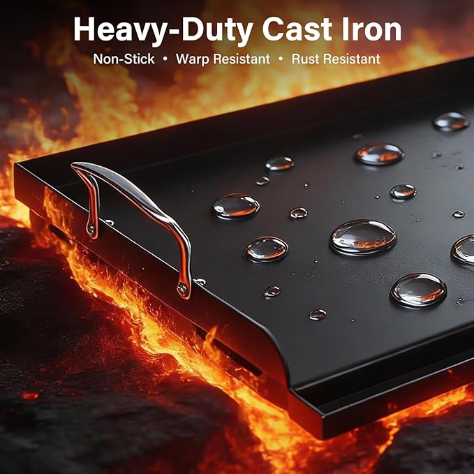 17"x13" Pre-Seasoned Nonstick Cast Iron Griddle for Gas Grill - Universal Flat Top with Grease Groove, Reinforced Ridges & High Sidewalls for Gas/Charcoal, Fits Weber, Charbroil