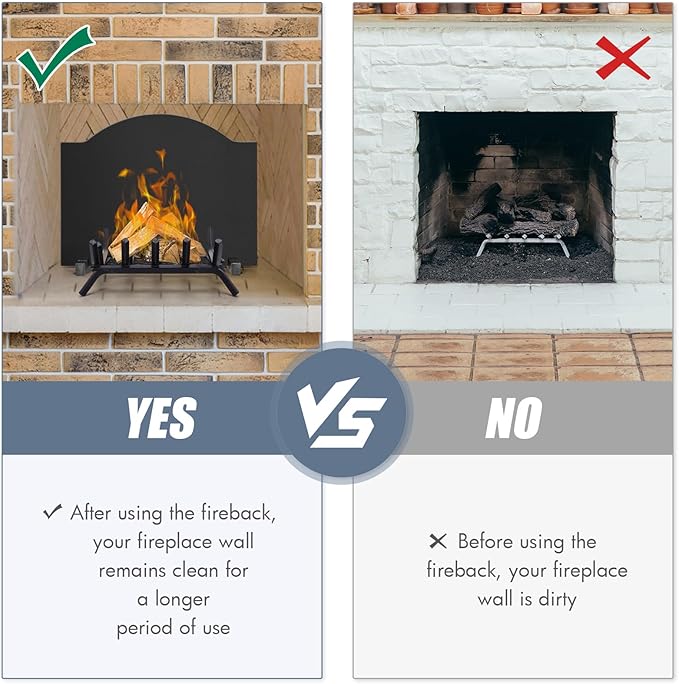 INNO STAGE 22" Fireback for Fireplace- Iron Fireplace Back Plates with Feet, Fireplace Wall Protection, Fireplace Heat Reflect, Black