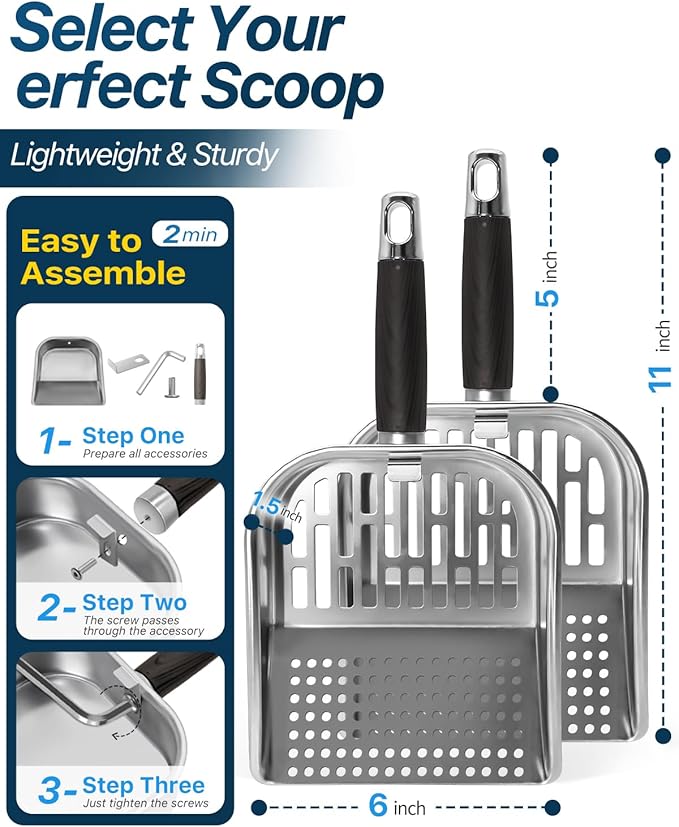 Griddle Scoop for Blackstone with a Any-Edge Hook, Stainless Steel Griddle Portable Food Mover for Stir Fry and Move Food, Classic & Sifting Grill Shovel, 4 Pack