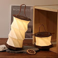 Ba sus Wooden Rotating Table Lamp, Warm Light Design with Leather Handle, Long Press Dimming Function, Built-in Battery & USB Rechargeable, Adjustable Heights for Bedroom, Living Room, Camping