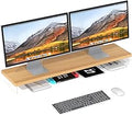 Dual Monitor Stand Riser, 40" Large Computer Monitor Stands for 2 Monitors, Wooden Desktop Organizer Shelf for Office Desk Computer, Laptop, TV, Monitor, Printer