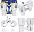 ROBOCUP, (White), Patented Clamp On Boat Cup Holder |Multifunction Dual Drink Caddy for Fishing Poles, Tools, Net, Gaff |Portable Storage for Boating, Beach, Umbrellas, Golf Carts, Strollers