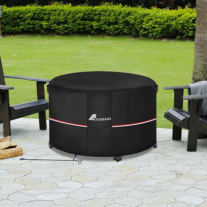 Fire Pit Cover Round 50 Inch Waterproof,Outdoor Heavy Duty Durable 600D Tear-Resistant Fire Pit Table Cover,Patio Round Firepit Cover 50" D x 24" H, Black
