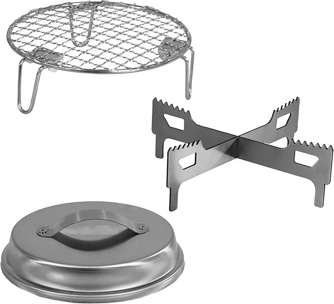 Sunnydaze 3-Piece Smokeless Tabletop Fire Pit Accessory Kit - Round Lid, Portable Fire Pit Stand, and Cooking Grate - Stainless Steel - 7.25"