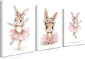 Baby Girl Nursery Wall Decor, Easter Nursery Canvas Wall Art Paintings Set of 3, Cute Animal Pink Bunny Posters Prints Pictures for Boys and Girls Room, Bedroom, Home Decor 12x16 In Framed