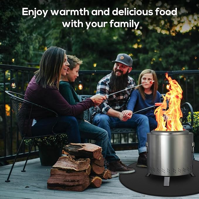Protebox 36'' Fire Pit Mat for Solo Stove Bonfire, Round Fireproof Under Grill Mat, Oil-Proof Waterproof BBQ Pad for Deck Patio Grass Outdoor Grill Accessories, Portable and Reusable, Glossy Black