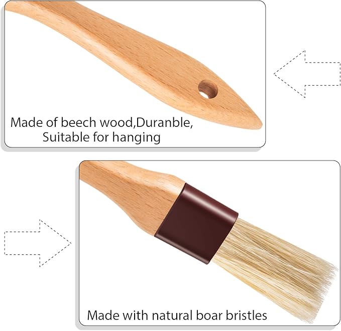 Boao 4 Pcs Pastry Brush, Natural Bristle Basting Brush, Beech Wooden Handle Basting and BBQ Brushes for Cooking, Butter, Oil, Egg, Marinade, Sauce, Grilling, Baking, Kitchen Food(1, 2, 3 Inch)