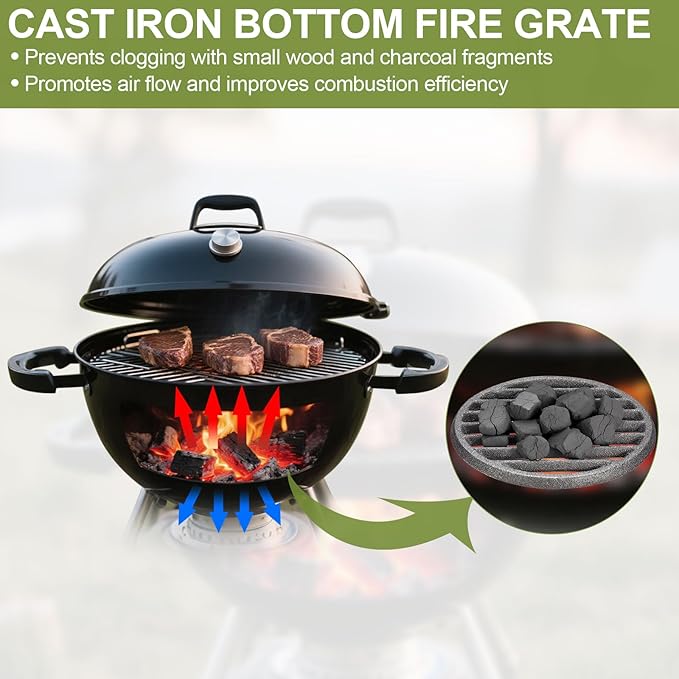 PATIKIL Cast Iron Fire Grate, 6.7" Round BBQ Grill Grate Replacement High Heat Charcoal Plate Fire Bottom Grate Grilling Accessories 6 Slots for Grilling Barbecue