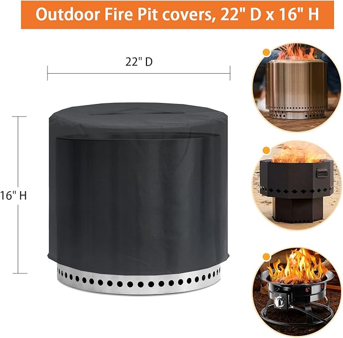 Fire Pit Cover for Solo Stove Bonfire 2.0 with Stand, 600D Waterproof Anti-UV & Tear Resistant Round Cover All-Weather Outdoor Protection, Black, 22" D x 16" H
