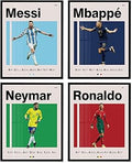Soccer Posters 8x10 Inch Framed Canvas Prints Set of 4 - Messi, Ronaldo, Mbape And Neymar Famous Football Superstar Poster Sports Decor for Boys Bedroom Wall Art