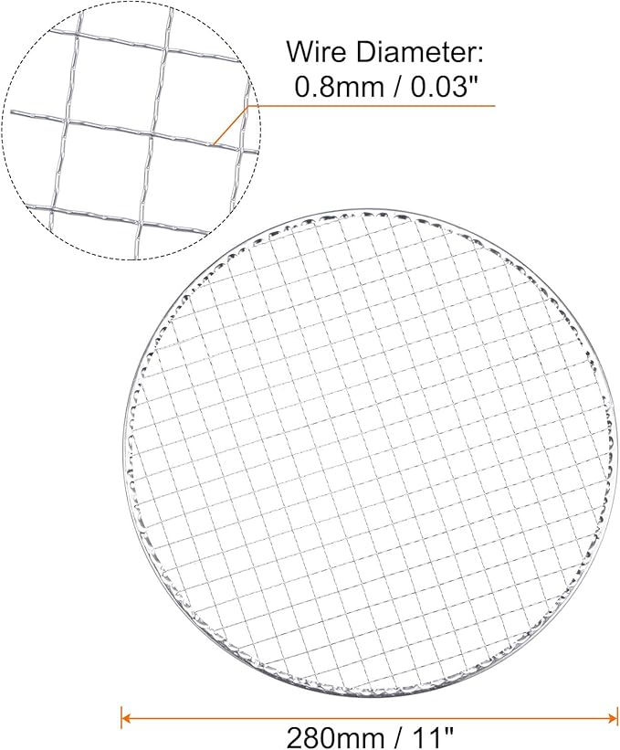 HARFINGTON 10pcs Round BBQ Grill Net 11" Dia Galvanized Iron Barbecue Mesh Mat for Baking Smoking Charcoal Grilling Roasting