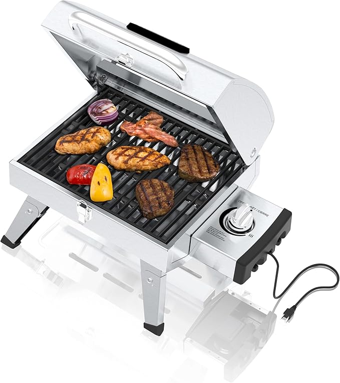 GrillPro 201119 GrillPro Table Top Portable Electric Grill in Stainless Steel