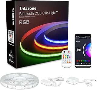 Tatazone 4.92ft Bluetooth RGB COB Led Strip Lights with Remote, Dimmable Smart App Led COB Light Strip, Color Changing Music Sync, Indoor RGB Led Lights for Bedroom, Home Decor, Party