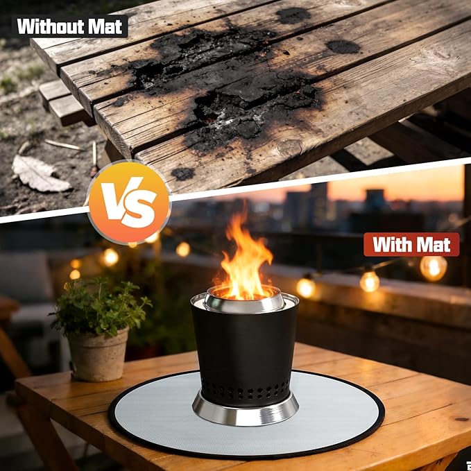 20" Tabletop Fire Pit Mat for Solo Stove Mesa XL, Easy Clean Small BBQ Mat for Outdoor BBQ， Reusable Waterproof Pad， Three-Layer Fireproof and Heat-Resistant Barbecue Mat for Tabletop Fire Pit-Silvery