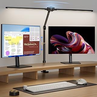 LED Desk Lamp for Home Office, Sensor Switch, 270° Rotatable & Extendable Aluminum Alloy Arm Desk Light, 24W Dimmable Lamp, 3 Color Modes Eye-Caring Dual Monitor Reading Study Task Lamp