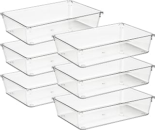 Ravinte 6 Pack Drawer Organizer - 6" X 9" Plastic Storage Bins, Acrylic Organizers with Non-Slip Pads Clear Desk Storage Tray for Makeup, Jewelries, Kitchen Utensils, Bathroom and Office