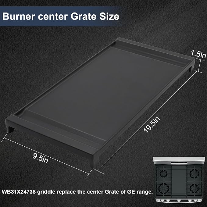 Criditpid WB31X24738 Cast Iron Griddle Replacement Parts for GE Stove, WB31X24998 Center Burner Heavy Duty Griddle Plate for WB31X27150 AP598629 PS11725207 4322558 Griddles.