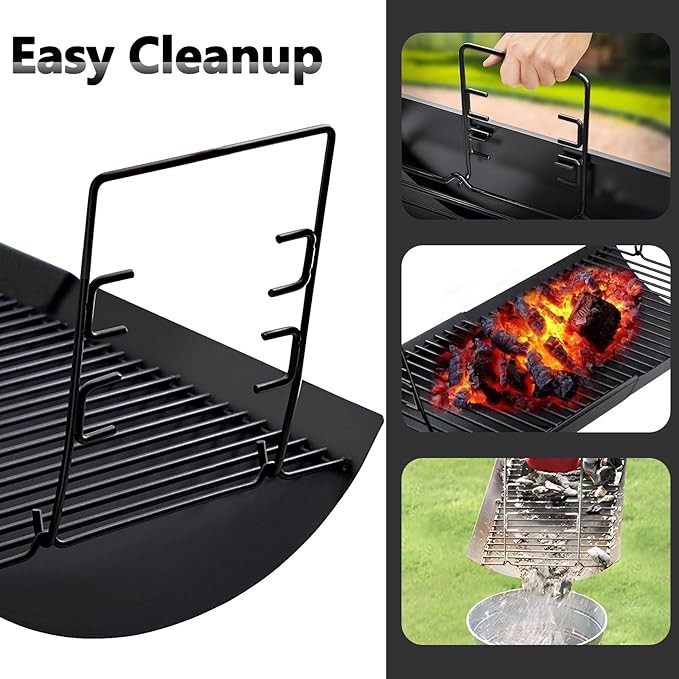 Criditpid 15.75" - 26" Ash Pan Replacement Parts for Char griller 5050 5650 2121 5072 3001 2828 2123 2823 2929 E1224 1224 Charcoal Grill, Adjustable Ash Tray with 2 Fire Grate for Chargriller Parts