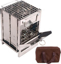 Portable Folding Camping Wood Stove for Outdoor Cooking, Sturdy Lightweight 304 Stainless Steel Wood Burning Camp Stove with Grill for Backpacking BBQ Small/Large (Small)
