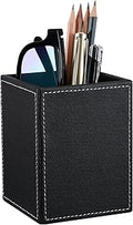 KINGFOM PU Leather Square Pens Pencils Holder Cup Desktop Stationery Organizer Case Office Accessories Container Box (black)