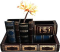 Tosnail Decorative Pen Holder with Storage Compartment, Wooden Pencil Holder and Organizer, Antique Library Books Design Pen Cup Caddy for Office Supplies, Countertop, Desk, Table