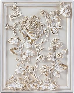 Kangce Vintage Wall Sculptures,Vintage Wall Decor,Antique Art Decor with Hand-Carved Rose Pattern,Ornate Victorian Home Decor,for Living Room, Bedroom,Hallway Gallery,Rectangular,Off-White and Gold