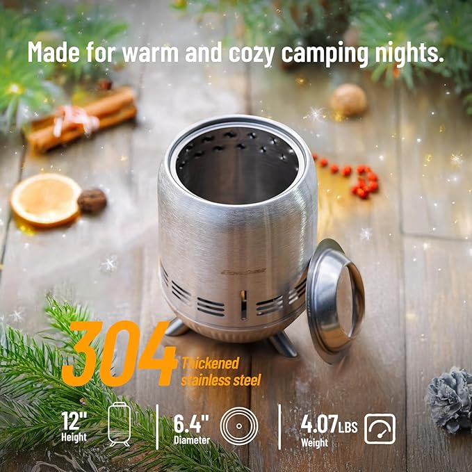 EchoSmile 9 x 7 inch Smokeless Tabletop Fire Pit with Stand, Stainless Steel Portable Fire Pit for Outside Camping, Patio, Camping Stove Fueled by Pellets or Wood Burning, Sliver