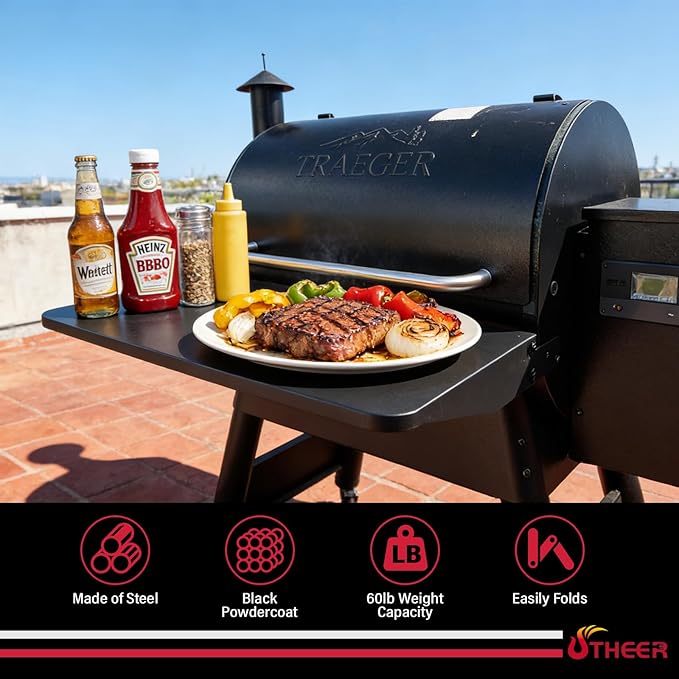 Utheer Folding Front Shelf for Traeger Pro 780 and Ironwood 885, BAC442 Grill Accessory 32.9" x 11.5", Heavy-Duty Steel Table Supports 60 LBS, Foldable Prep & Storage Station for BBQ Tools & Food