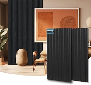 AKUMAX 2 Pack Wood Panels,3D Slat Wall Panels-Sound Absorbing - Wooden Wall Panels for Living Room, Bedroom-Fire Retardant & FSC-15.5 ft²(Black Oak, 2pcs-24in*48in)