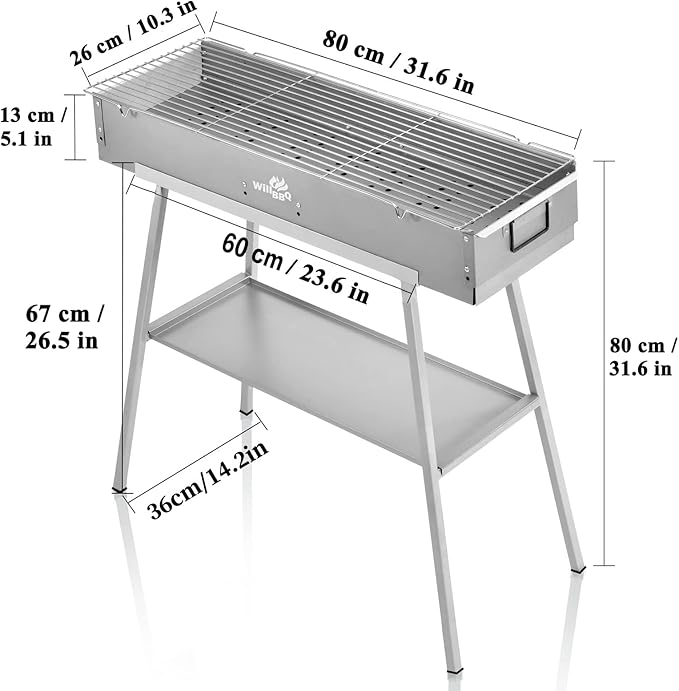 WILLBBQ Charcoal Grills Commercial Quality Portable Hibachi BBQ Lamb Skewer Detachable‌ Camping Barbecue Grill for Backyard Outdoor Cooking Use(31.6x10.3x5.1 inch)
