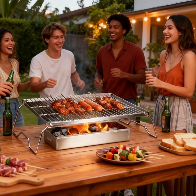 15.8" Folding Campfire Grill, 304 Stainless Steel, Portable Firepit Grate for Camping, Hiking, Picnics