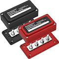 2pcs 300A Bus Bar Box Nickel Plated Brass Power Distribution Block with 4xM8 (5/16 inch) Positive Negative Ground Battery Junction Block Buss Bar with Cover DC12 24 48V（Red & Black）