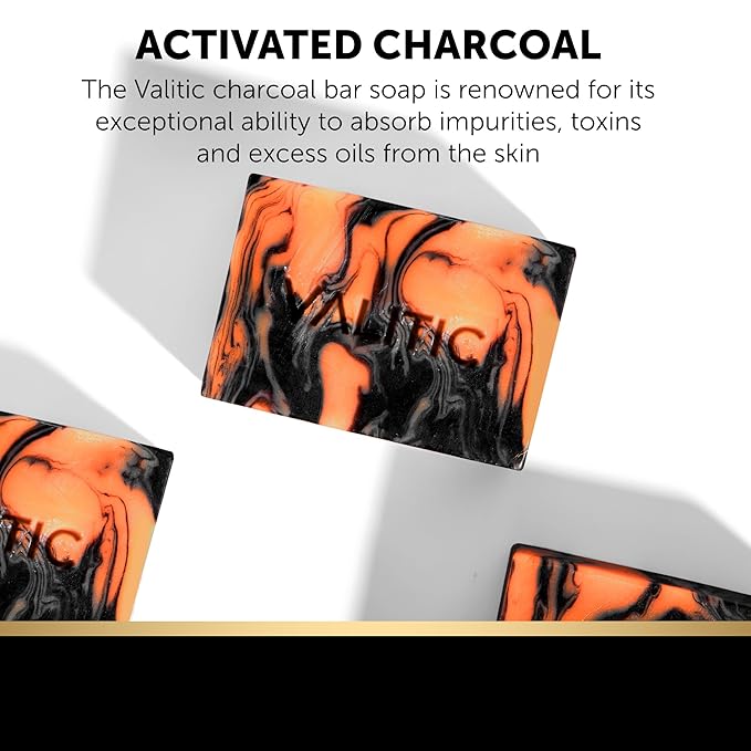 VALITIC Charcoal Kojic Acid Turmeric Black Soap Bar Dark Spot Remover for Body or Face Wash - 4 Pack