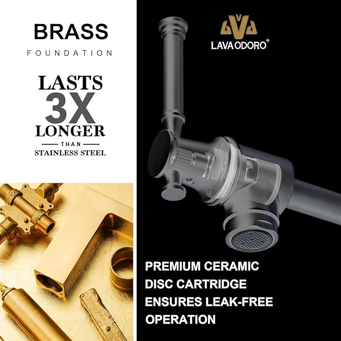 Brushed Gold Pot Filler, Lava Odoro Brass Pot Filler Faucet Two-Attachment Wall Mount Folding Kitchen Pot Filler Over Stove Pot Faucet Swing Arm, PF312-SG