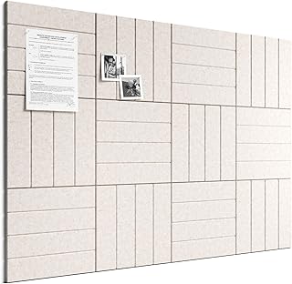 Bumusty Large Cork Board Alternative-48 x 36" Felt Bulletin Board Tiles, with 30 Pushpins, 70 Adhesive Tabs, Bold-Stripe 12-Pack, Cork Boards for Office Push Pin Board Felt Board-Oatmeal