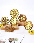Bee Resin Wood Coaster Set of 6 Honeycomb Wooden Epoxy Resin Drink Coasters for Cold Drinks Wine Glasses Beverage Mugs Bee Themed Cup Mats for Kitchen Dining Coffe Table Gift for Her/Him