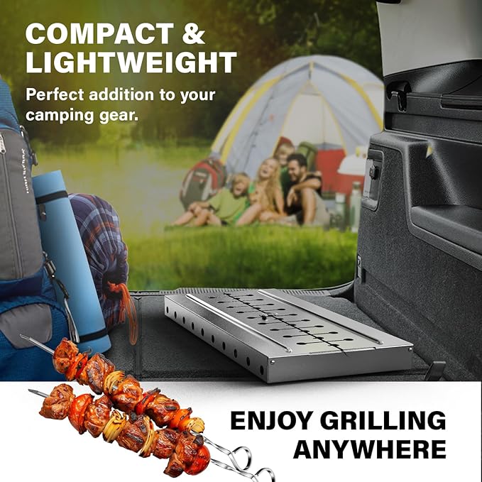 Stainless Steel Charcoal Grill for 10 Skewers – Portable BBQ 20.87"×9.45"×20.87" – Foldable Kabob Mangal – Durable Rustproof Grill for Picnic & Camping (Skewers Not Included)