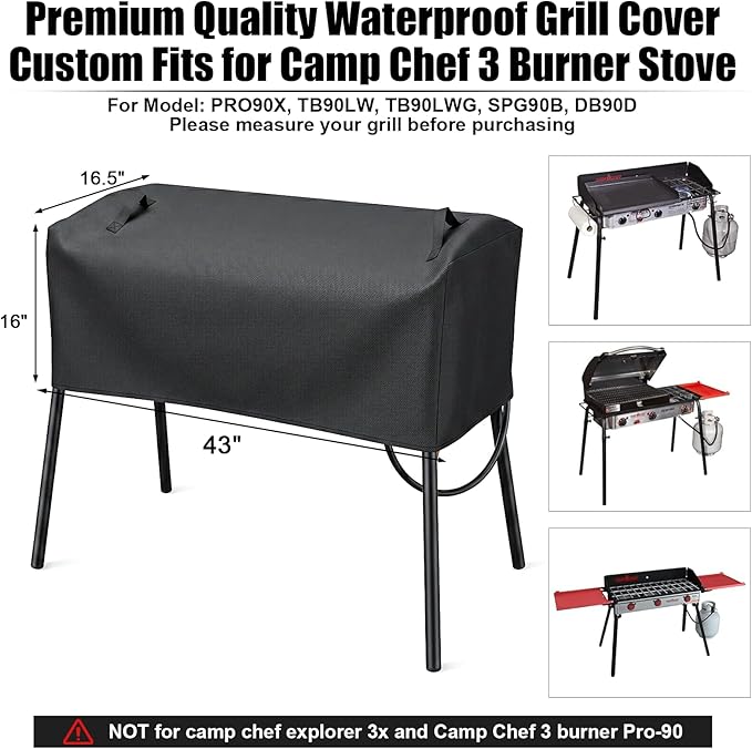 QuliMetal Patio Cover for Camp Chef 3 Burner Stove Including Model SPG90b PRO90 Tundra TB90LWG SPG90B TB90LW TB90LWG15, Grill Cover for Camp Chef pro 90X, Heavy Duty, 600D
