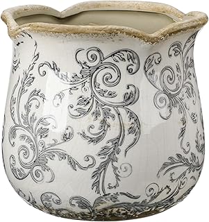 Newtay 6 Inch Ceramic Planter Gray Scroll Planter Decorative Plant Pots with Crackle Glaze for Home Kitchen