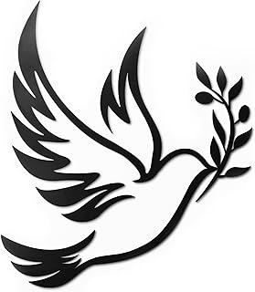 Vivegate Dove of Peace Olive Branch Metal Wall Art – Olive Branches Peace Black Outline White Dove Metal Wall Decor (Large - 15"X13", Dove)