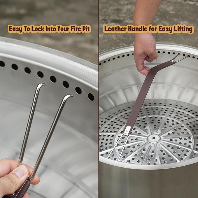onlyfire Fire Pit Carrying Handle for 27" Yukon Solo Stove Smokeless Fire Pit & Smaller, Heavy-Duty PU Lifting Strap with Stainless Steel Hooks for Camping Outdoor, Suitable for Bonfire, Breeo, Tiki