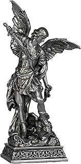 BC Catholic St. Michael Statue, 7.5" H Archangel Figure, Indoor Statue,Patron of Exorcism & Spiritual Defense, Classical Florentine Art Sculpture Handpainted in Sliver by Buildclassic