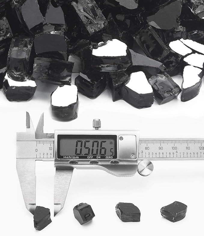 NUPICK 20 Pound Fire Glass, 1/2 Inch Reflective Fire Glass, Fit with Fire Pit and Fireplace, Black